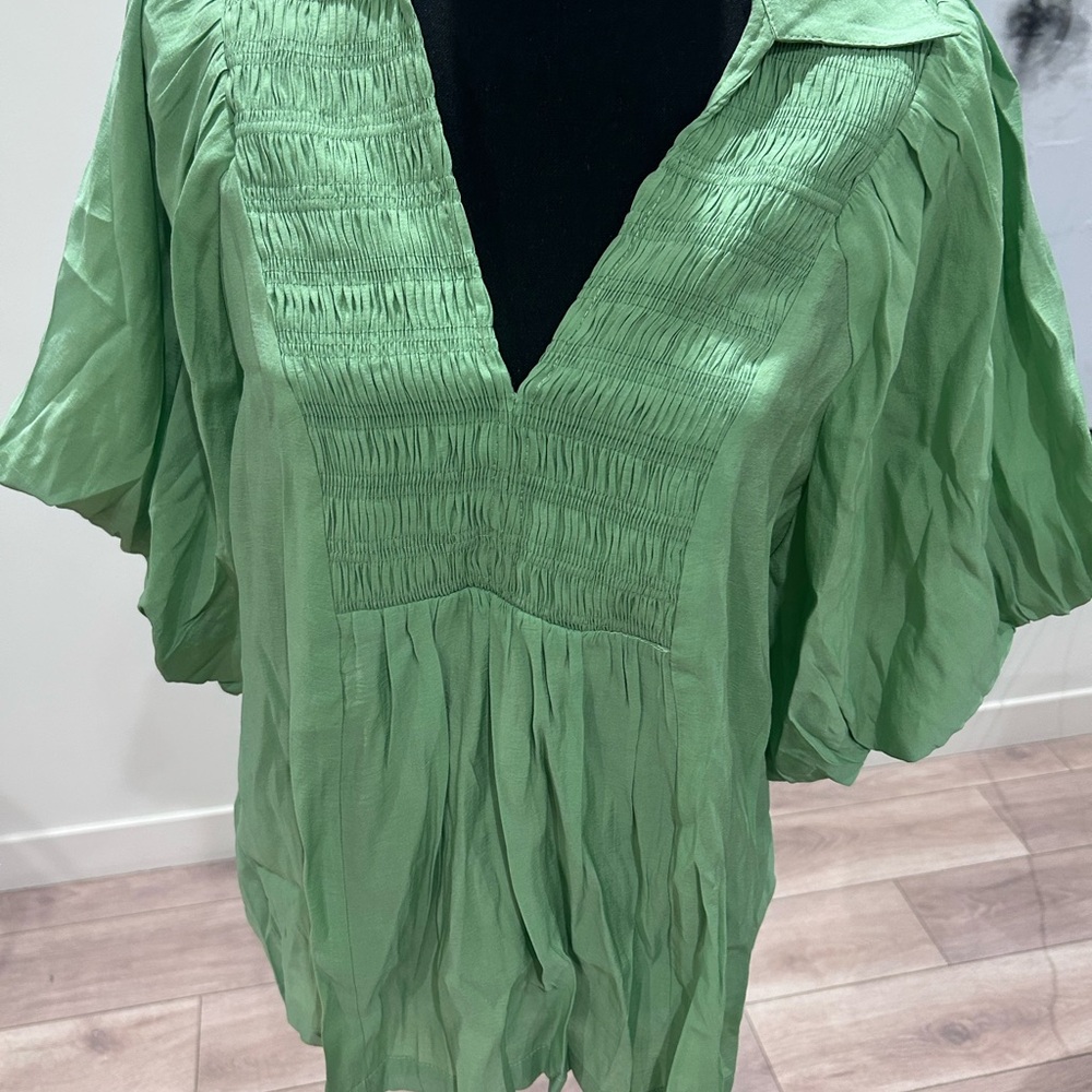 Umgee Light Green Blouse with Pleated Design